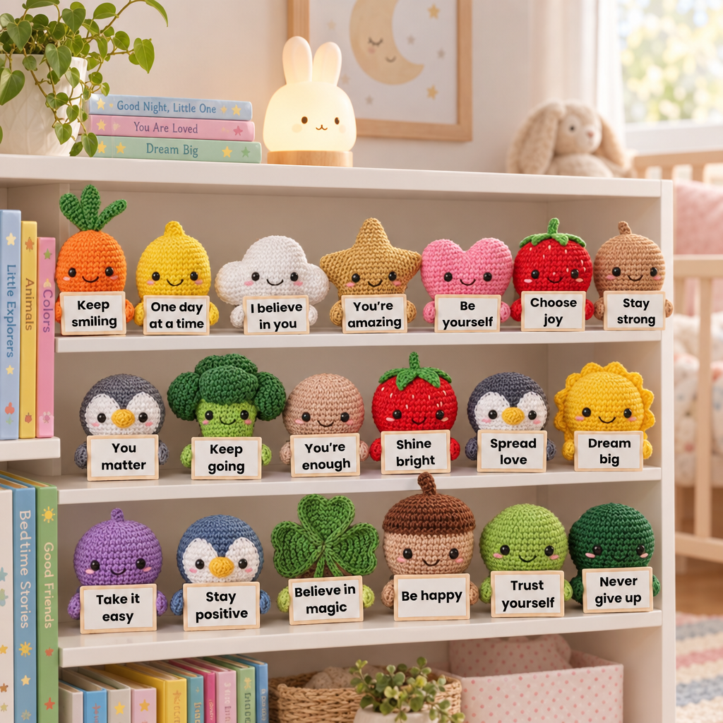 Peluches à message sur une étagère